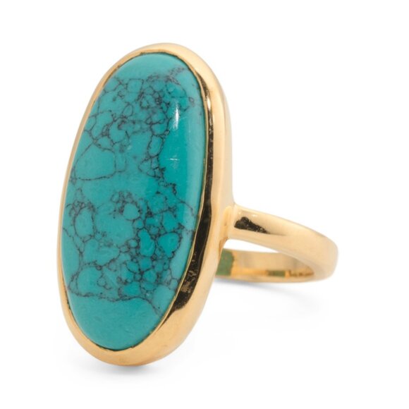 SHAANTI JEWELS  India 18kt Gold Plated Sterling Silver Turquoise Bezel Ring - Picture 1 of 2
